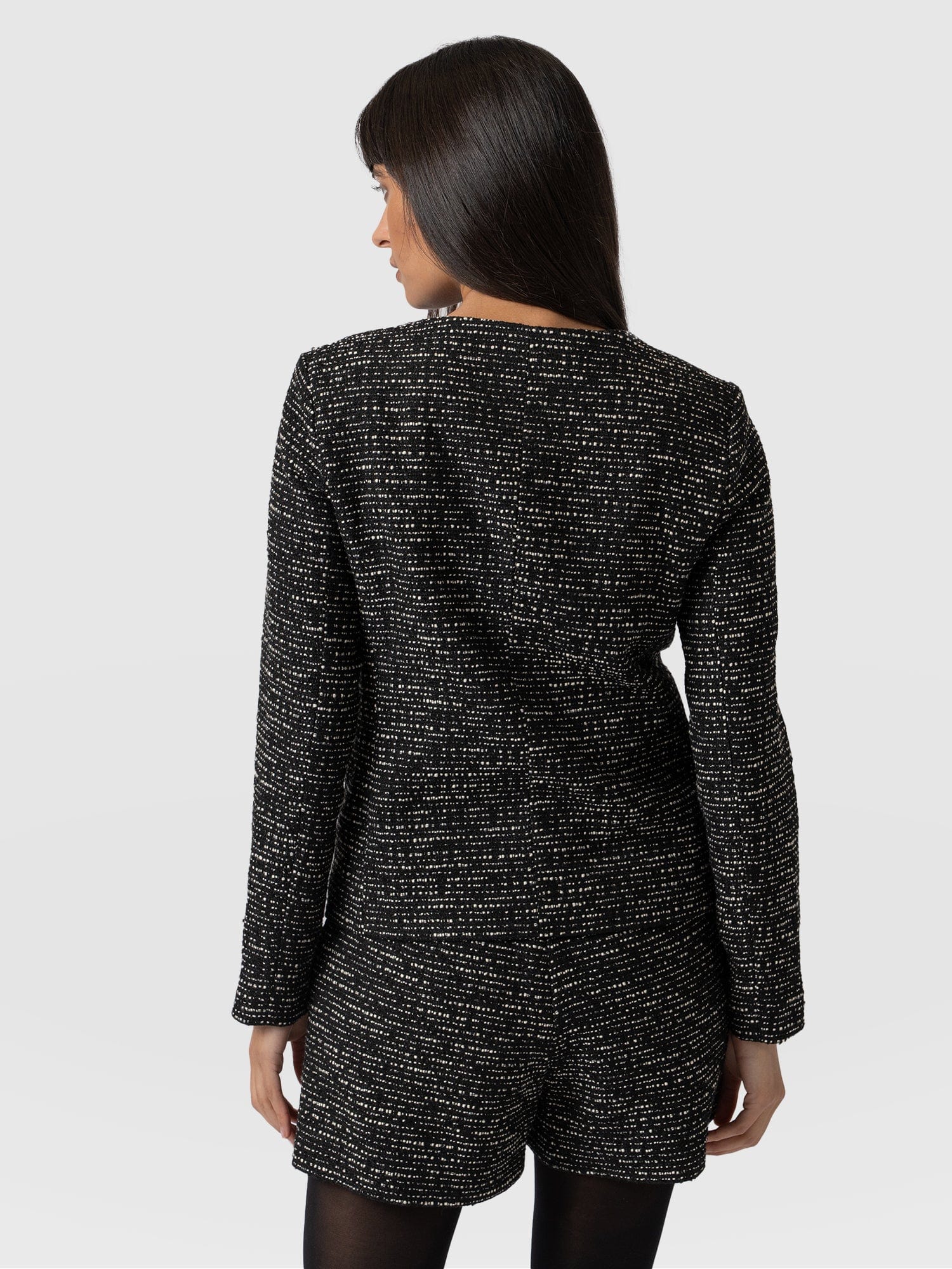 Sutton Asymmetric Jacket Monochrome Bouclé - Women's Jackets | Saint + Sofia® USA